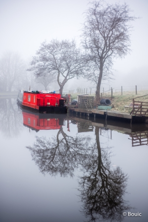 The Red Barge in mist